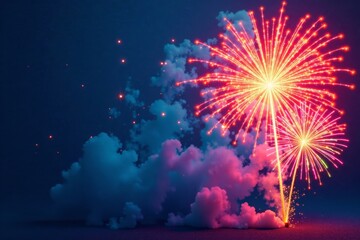 Colorful fireworks exploding in a watercolor style background with crackling firecrackers , fireworks, summer