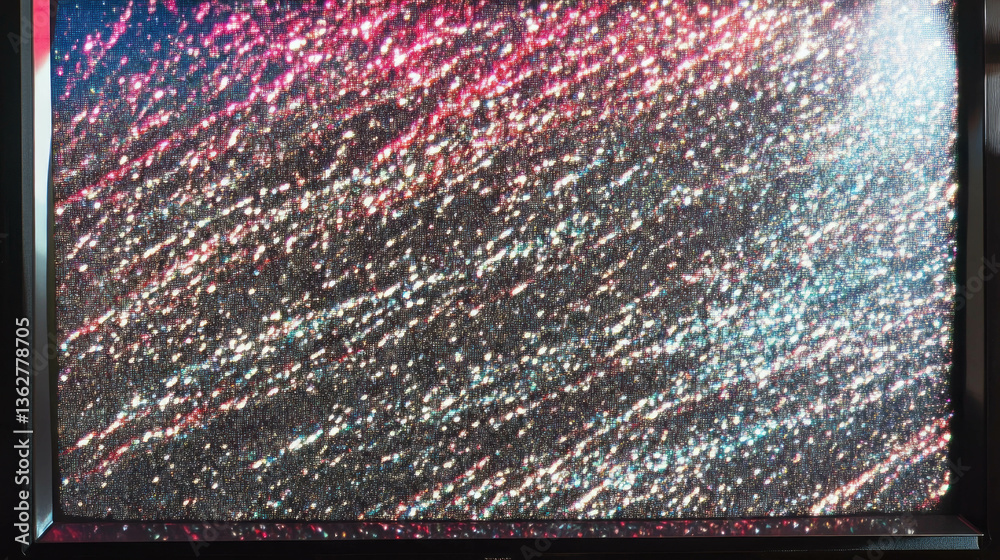 Poster Vibrant analog tv static screen with colorful fuzzy patterns for retro design inspiration