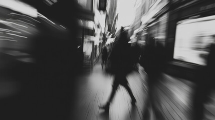 Urban blur in motion: black and white abstract city chaos for artistic backgrounds © annetdebar