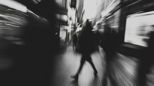 Urban blur in motion: black and white abstract city chaos for artistic backgrounds