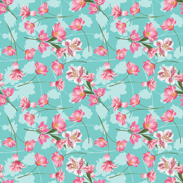 seamless pattern with pink flowers