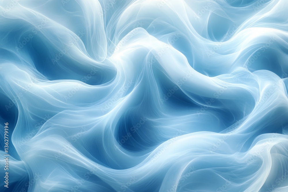 Poster Abstract design of flowing light blue fabric creating soft waves and textures in a serene atmosphere