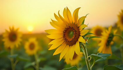 a field of sunflowers at sunset © Wool World