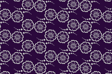 Elegant seamless floral lace pattern with a dark purple background, perfect for textile, wallpaper, and vintage decorative designs.