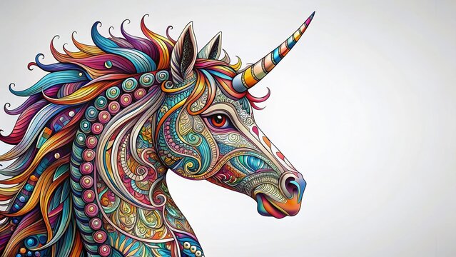 Majestic Unicorn Head Zentangle Art: Mystical Creature Design with Copy Space
