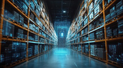 Fototapeta premium Digital Warehouse: Smart Inventory Management and Technology Integration