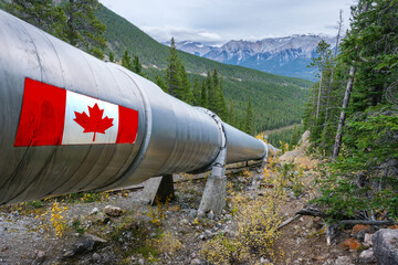 Pipeline in the Canadian rockies with Canada flag painted (Montage)