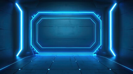 Vivid blue neon lights tunnel, a futuristic and abstract design illumination