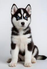 Adorable Siberian Husky Puppy with Blue Eyes on White Background