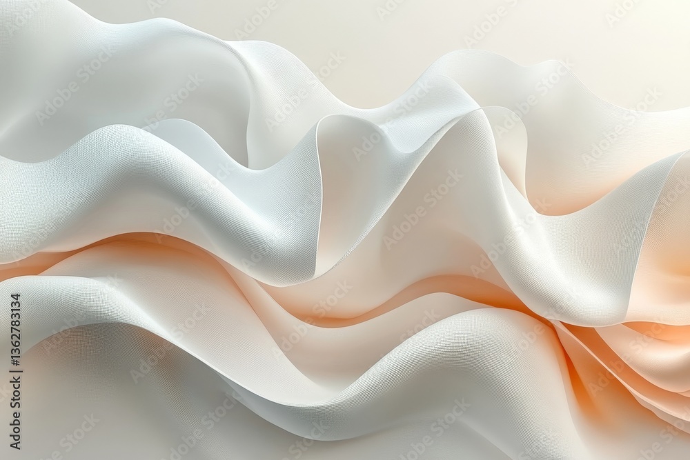 Poster Delicate white fabric flowing gently with soft curves and subtle folds creating a serene and elegant appearance