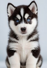 Obraz premium Adorable Siberian Husky Puppy with Blue Eyes on White Background