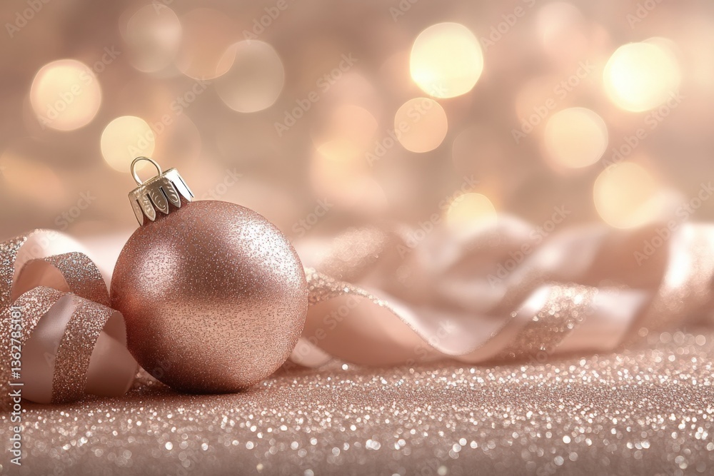 Aufkleber sparkling pink ornament with shimmering ribbon against a soft, blurred background of warm festive li
