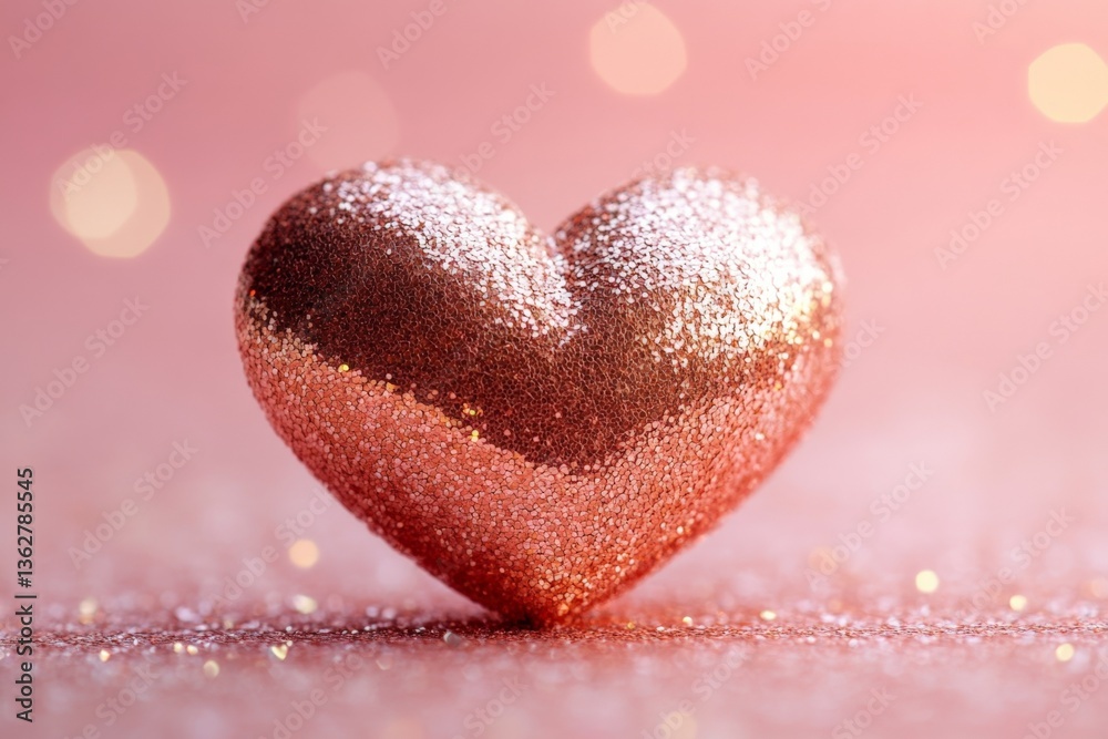 Aufkleber sparkling heart-shaped decoration with shimmering glitter on a soft pink background for romantic occ
