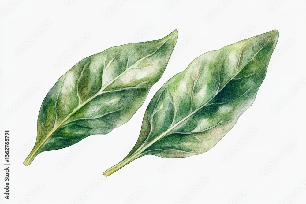 Poster fresh green basil leaves with detailed veins and texture placed on a light background for a culinary