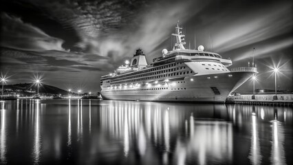 MSC Musica Cruise Ship at Katakolon Port, Greece - Black and White Night Photography