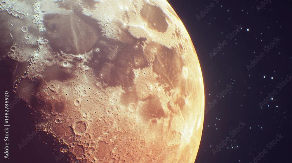 Poster lunar chaos in bronze texture: artistic interpretation of the moon