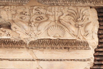 Sculpted Decoration Depicting Dolphins, a Shell and Foliage on the Rear Facade of the Pantheon...