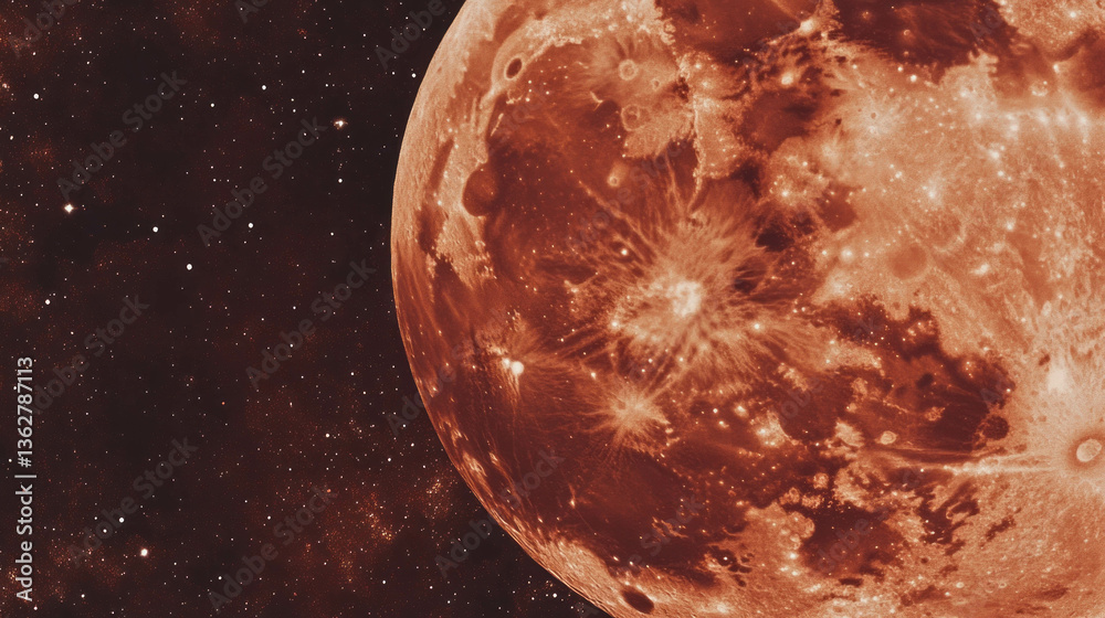 Poster Celestial moon with copper texture and chaotic patterns in space