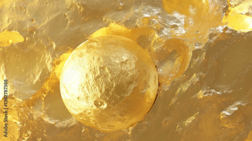 Poster abstract gold moon in chaotic texture with raw artistic style