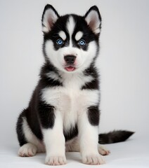 Adorable Siberian Husky Puppy with Blue Eyes on White Background