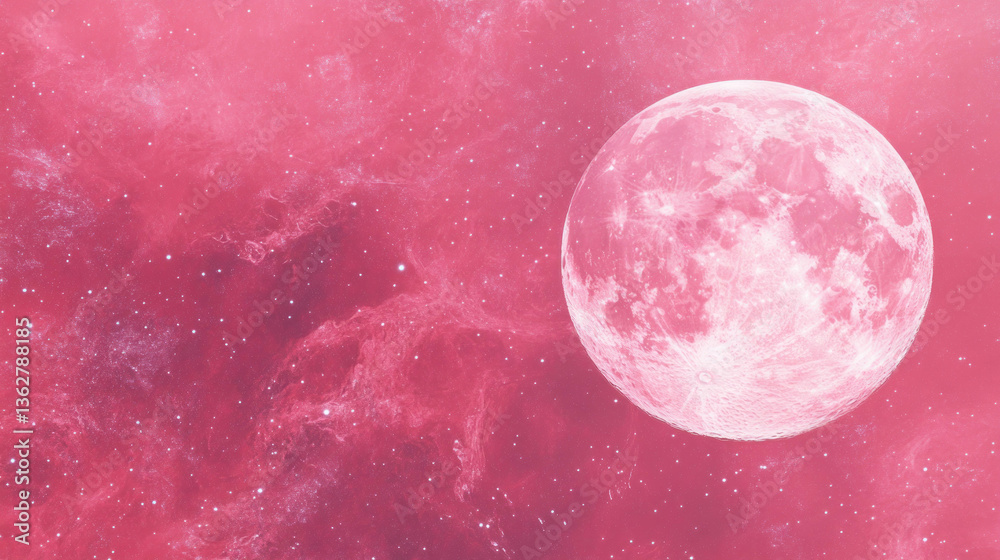 Aufkleber surreal moon in magenta sky with textured cosmic chaos for creative design