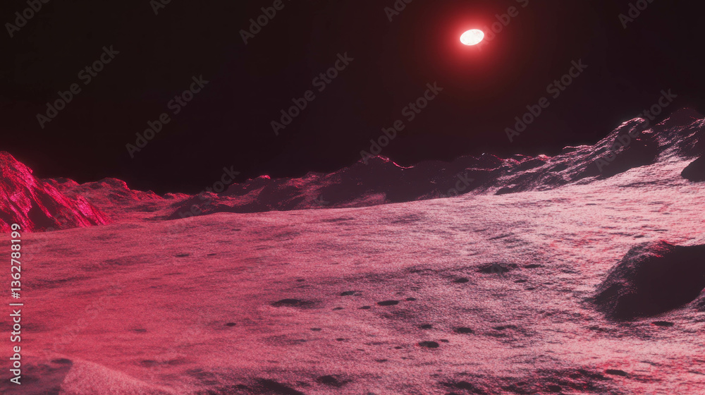 Aufkleber surreal moonlit maroon landscape with chaotic texture in abstract style