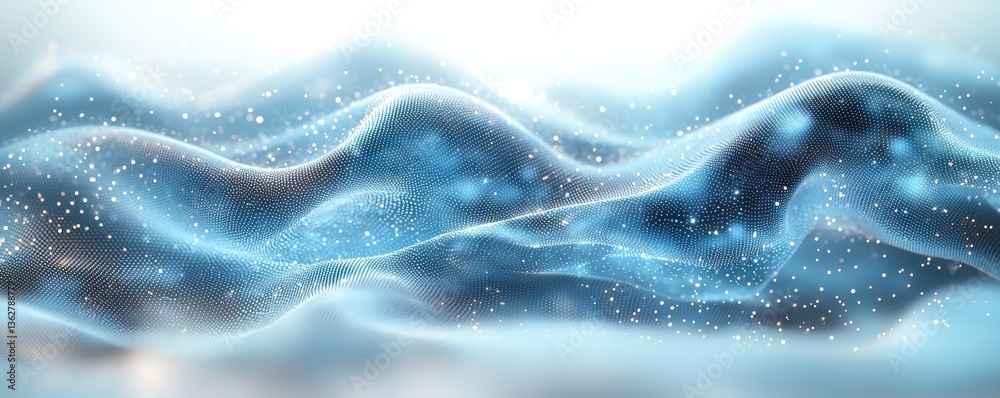 Poster abstract visualization of interconnected particles forming a dynamic wave pattern