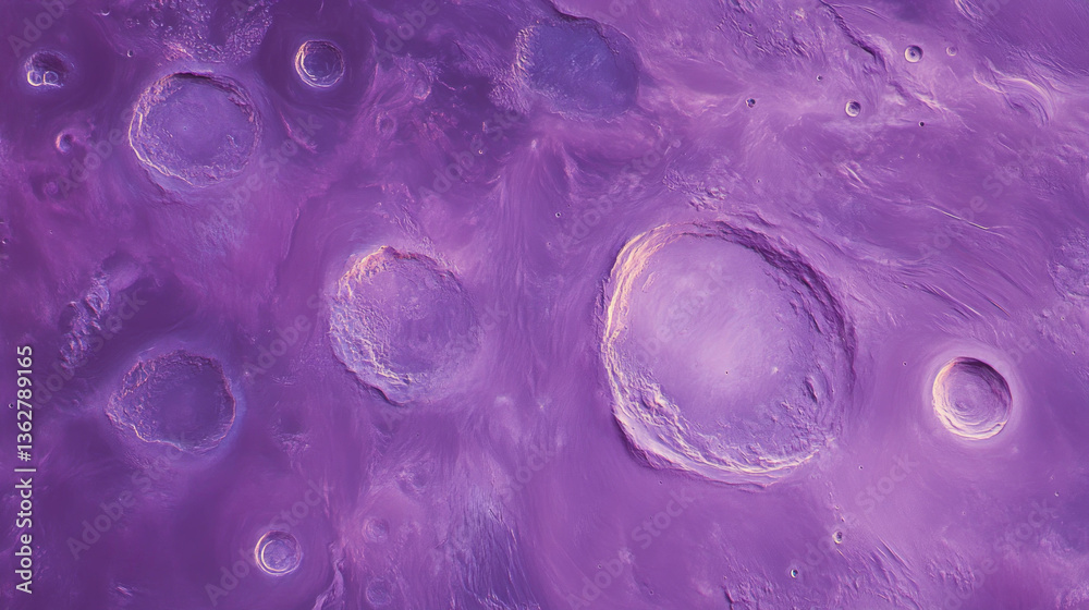 Aufkleber Violet cosmic moon surface with craters and textured chaos in abstract art design
