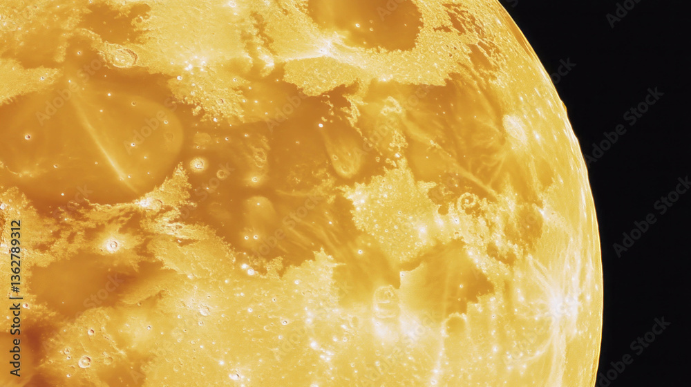 Poster Celestial chaos in yellow: textured moon surface in abstract art for creative design