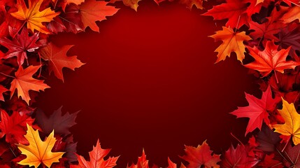 Fototapeta premium Autumn leaves frame with red background. (2)