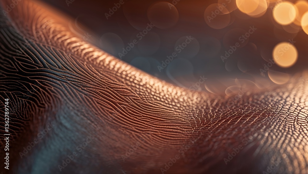 Poster close-up view of textured leather surface illuminated with soft light showcasing intricate patterns 