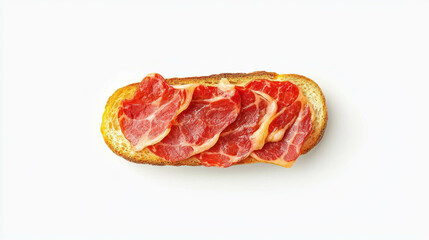 Obraz premium Gourmet snack with jamon and piquillo pepper on crusty bread for culinary inspiration