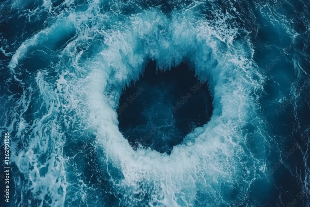 Poster powerful ocean whirlpool creates dynamic patterns in turbulent waters at twilight