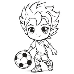 Cute Boy Playing Soccer – Cartoon Style Illustration