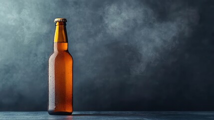Floating craft beer bottle with subtle steam effect, futuristic minimal brewing concept
