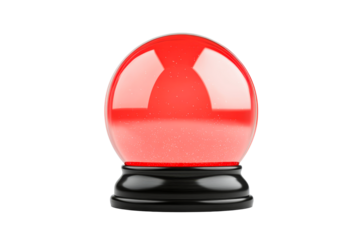 Crystal ball with red hue and black base on a transparent background