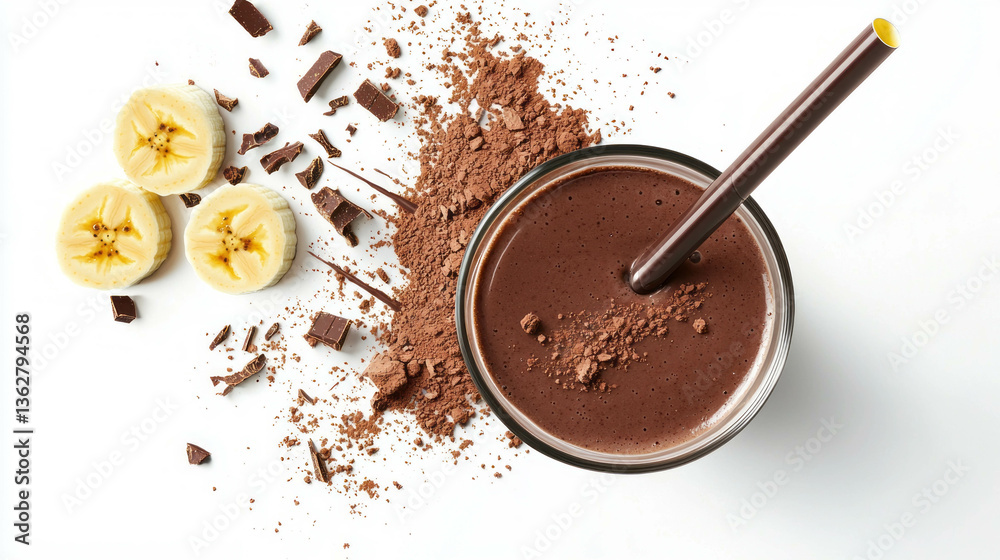 Poster delicious chocolate smoothie with banana and cocoa for a refreshing treat