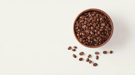Realistic cocoa and coffee beans in wooden bowl on white background for culinary and beverage design