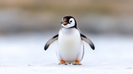 Obraz premium Adorable chick penguin on snowy terrain
