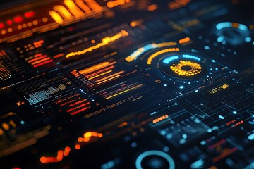 Futuristic Interface Abstract Glowing Data, Circular Elements and Complex Information