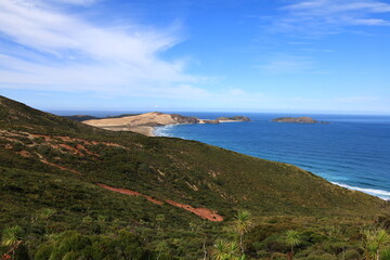 Obraz premium Cape Reinga is the northwestern most tip of the Aupōuri Peninsula, at the northern end of the North Island of New Zealand