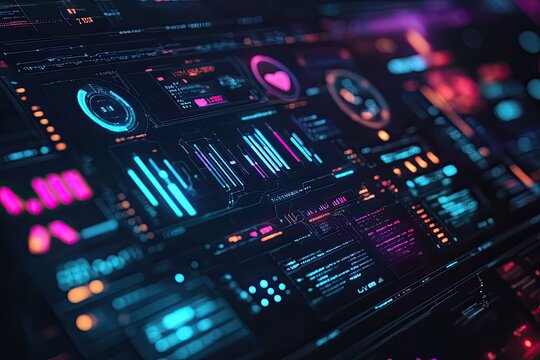 Futuristic Interface Panel with Holographic Displays, Glitching Lights, and Data Overlays - Powered by Adobe