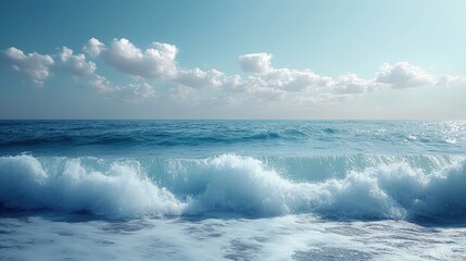 Fototapeta premium Ocean Waves Crashing on the Shore Under a Blue Sky