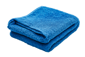 Soft blue towel folded neatly on a transparent background