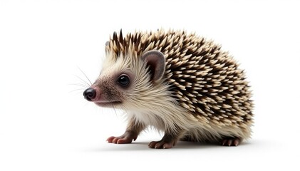 Naklejka premium A lone hedgehog, fully visible, against a stark white backdrop , fauna, nature