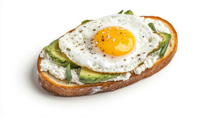 Breakfast toast with cottage cheese, avocado, and fried egg for a healthy start