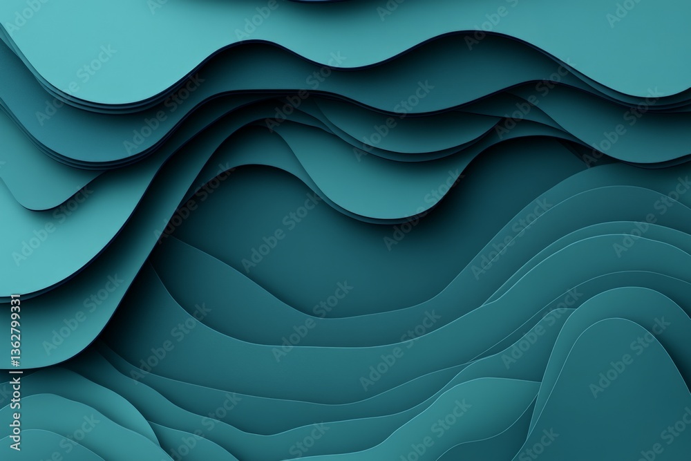 Poster Layers of teal waves create a dynamic texture in abstract design showcasing depth and motion throughout the composition