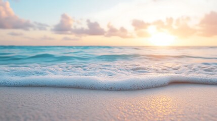 Obraz premium Peaceful beach with soft sand, gentle waves, and a refreshing coastal breeze