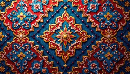 Geometric damask, repeating diamonds and arabesques, seamless, textile