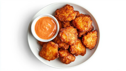 Fototapeta premium Delicious dandelion fritters with spicy dipping sauce for culinary adventure